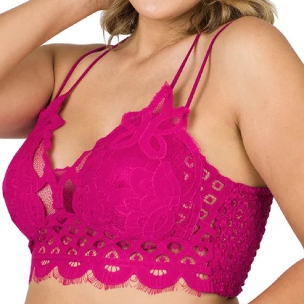 Zenana Plus Size Crochet Bralette with Bra Pads